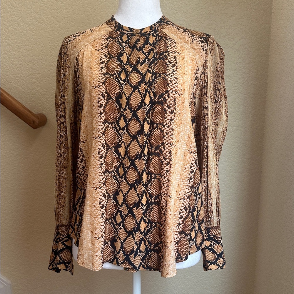 Joie Brown Snake-Print Long Sleeve Blouse